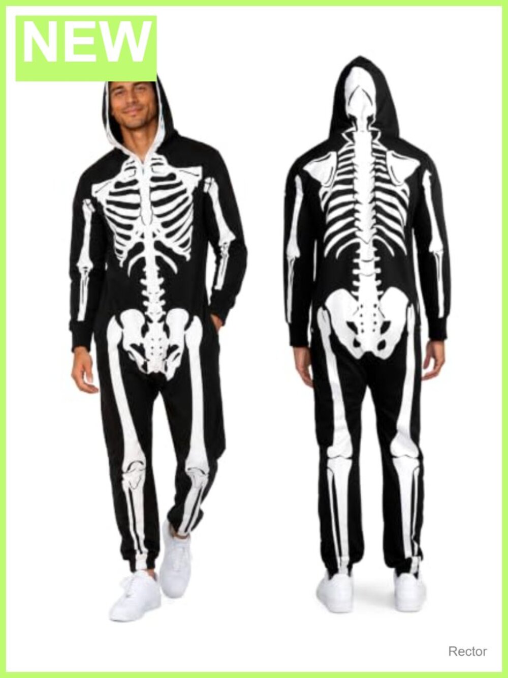 Men's Halloween Skeleton Costume Hooded Jumpsuit Adult Onesie